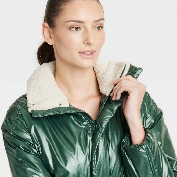 Women's Midweight Puffer Jacket - All In Motion Dark Green XL - Picture 3 of 4